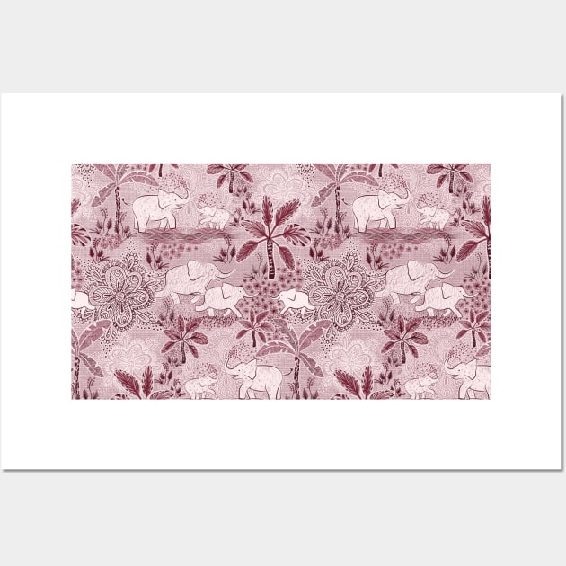 Happy elephants in burgundy rose Wall Art by illaberekdesign